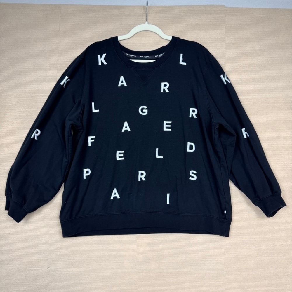 Karl Lagerfeld Paris Womens Black Scattered Logo Sweatshirt 1X